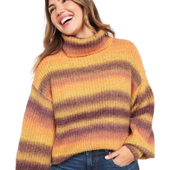 Old Navy Sweaters - Old Navy Cozy Ombre’ “Warm Space Dye” Stripe Knit Turtleneck Sweater S